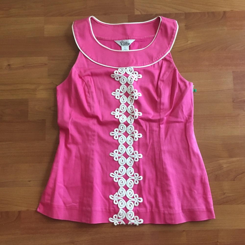 Lilly Pulitzer Pink Sleeveless Sailor Collar Top with White Trim